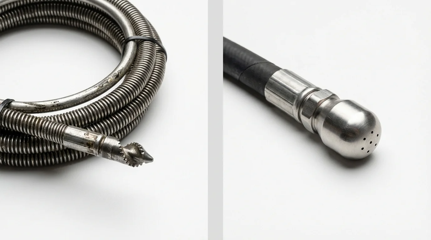 Drain snake cable and hydro jetting nozzle used for drain cleaning in Stillwater, OK