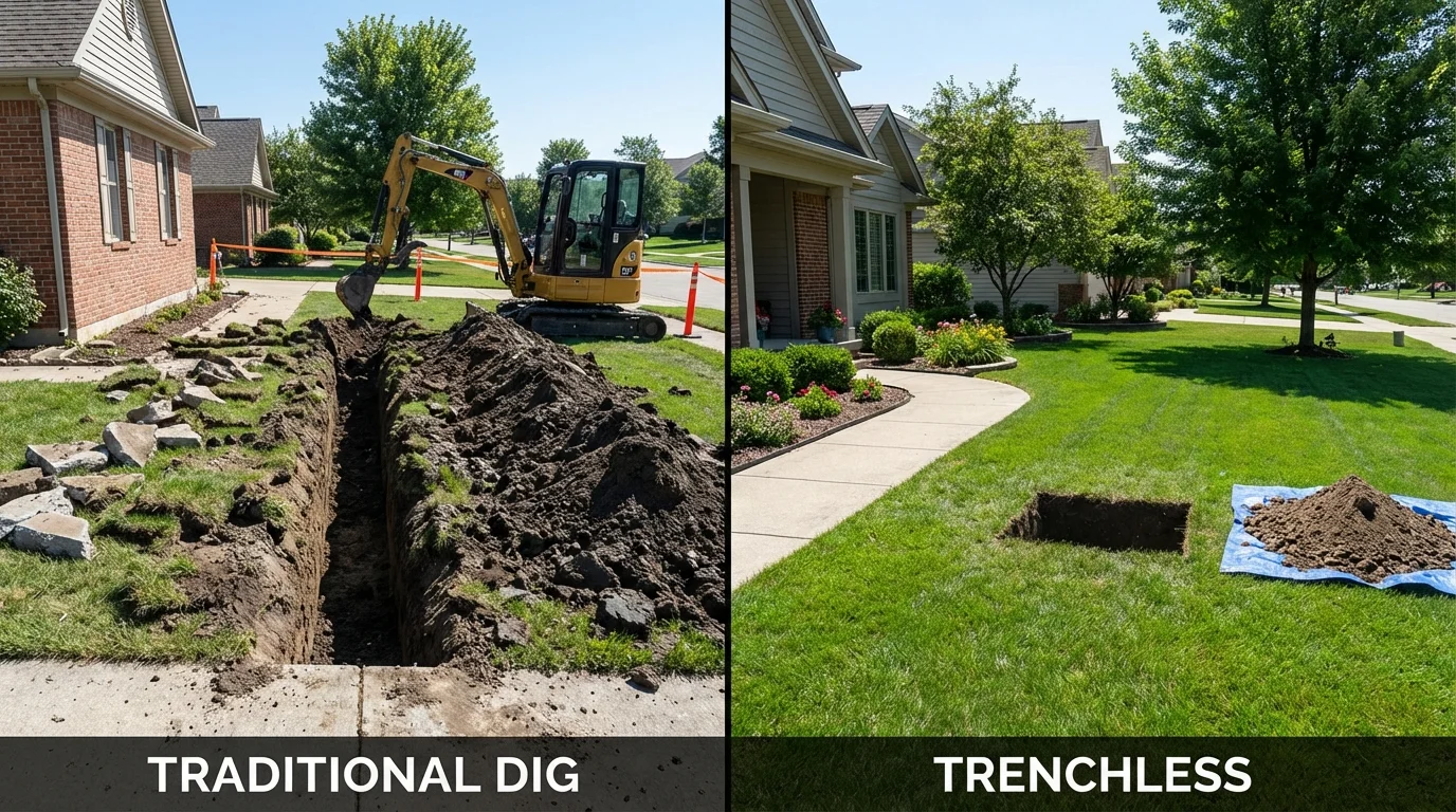 Trenchless sewer repair with minimal yard damage versus traditional excavation in Stillwater, OK